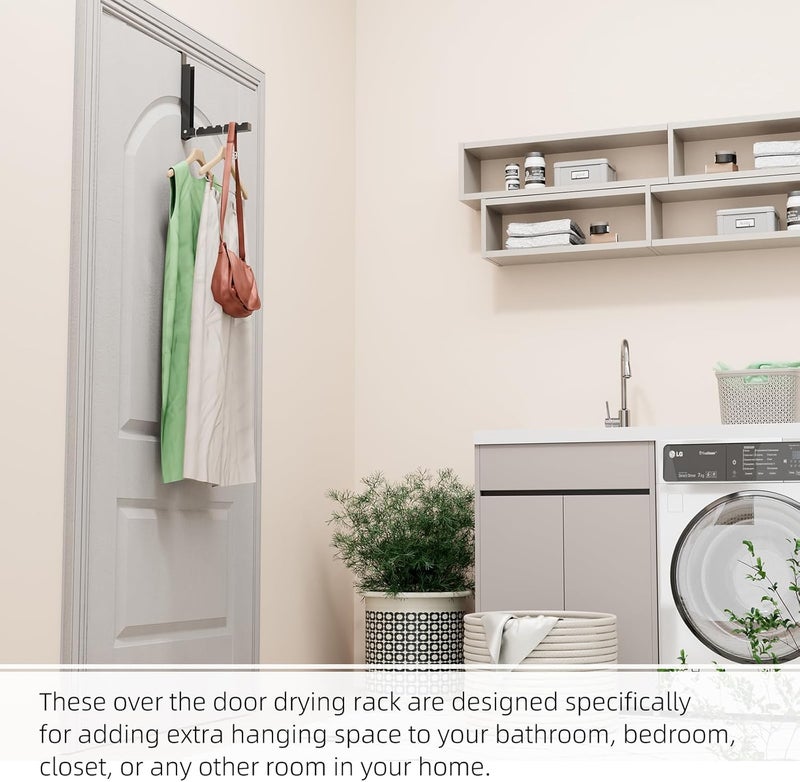 BAKON Over The Door Hanger Folding Clothes Drying Rack, Folding Hanging Coat Rack for Indoor Laundry Room Compact Small Space Foldable Portable Clothing Hanger Hook Collapsible- 2 Pack(Black) - Image 4